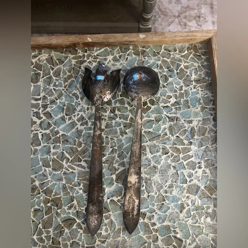 Elegant Vintage Silver-Toned Salad Serving Set By Saben